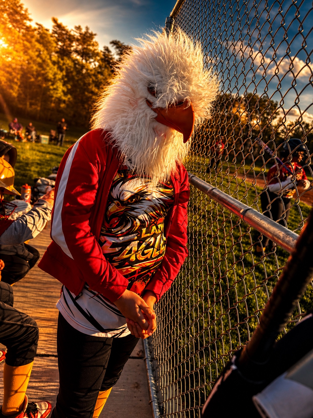 Lady Eagles mascot at sunset