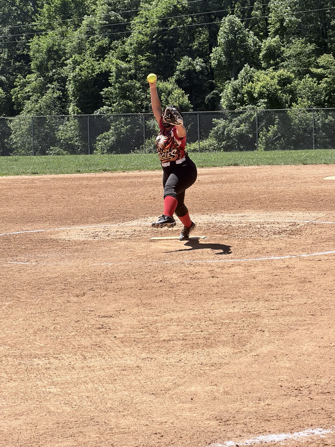 Lady Eagles pitcher beginning her windup