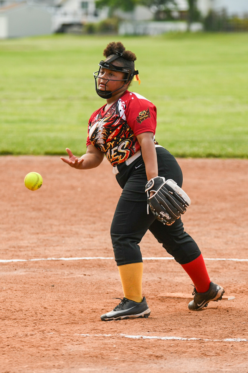 Lady Eagles pitcher in motion